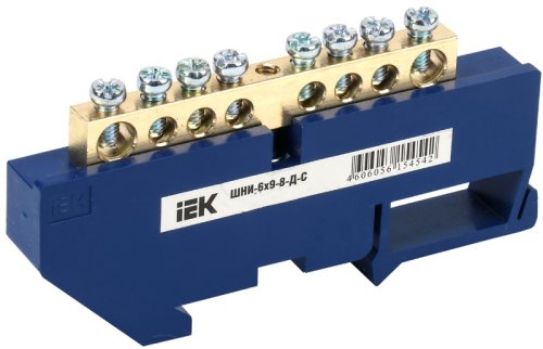 Шина неизолированная IEK N "ноль" ШНИ-6х9-8-Д-С 8 групп синий картинка 